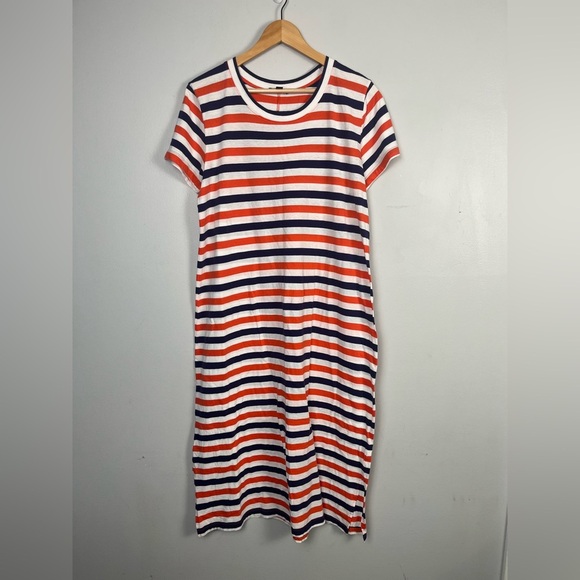 J.Crew T-shirt dress in stripe blue/orange/white size XL - Picture 2 of 5